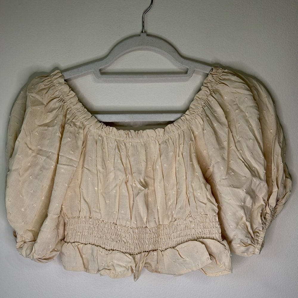 Altar'd State Cream off the shoulder crop top New with Tag Swiss dot design
